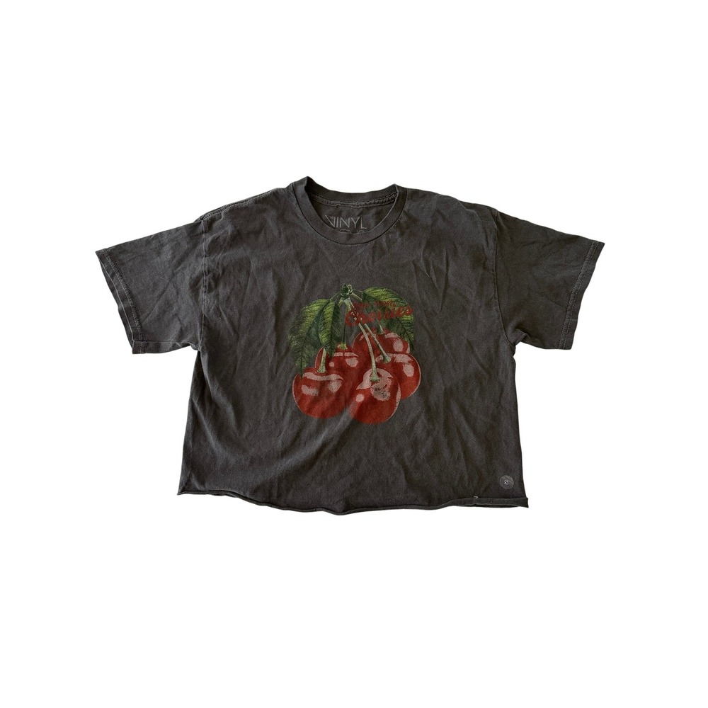 The Vinyl Icons Sweet Sweet Cherries Graphic Crop T-Shirt Charcoal Grey Small